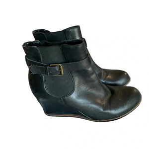14TH & Union Ankle Booties Wedges Black Leather Womens Size 8M